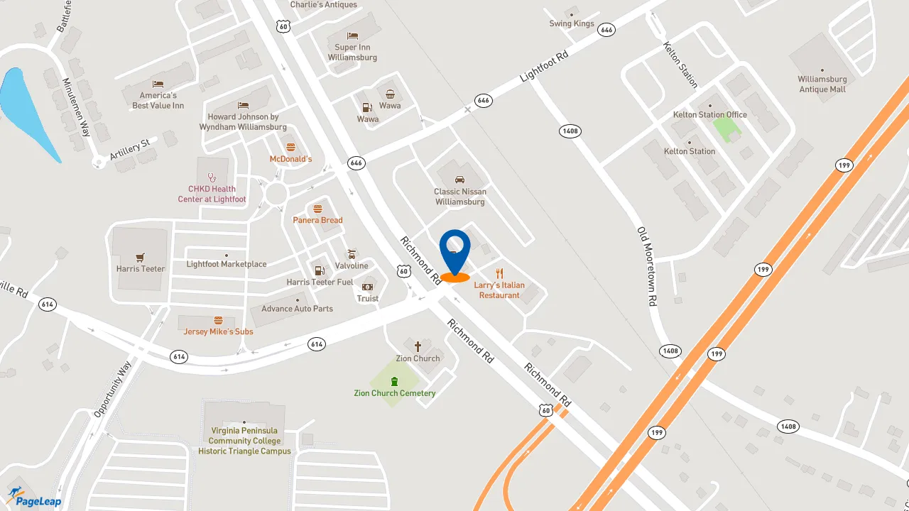 https://pageleap.com map showing location of Dunkin&#039; in Williamsburg.