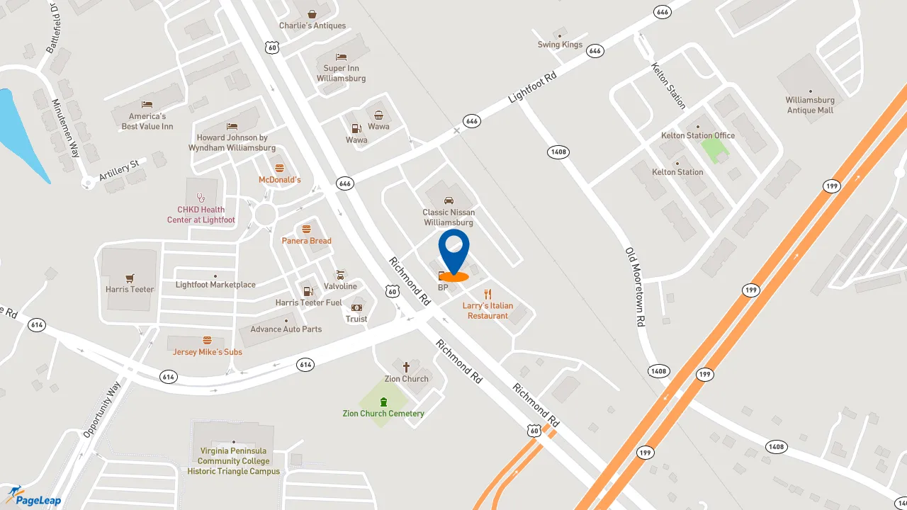 https://pageleap.com map showing location of Dunkin&#039; in Williamsburg.