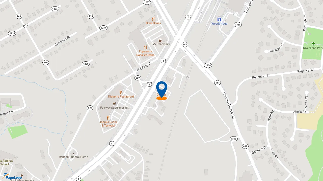 https://pageleap.com map showing location of Dunkin&#039; in Woodbridge.