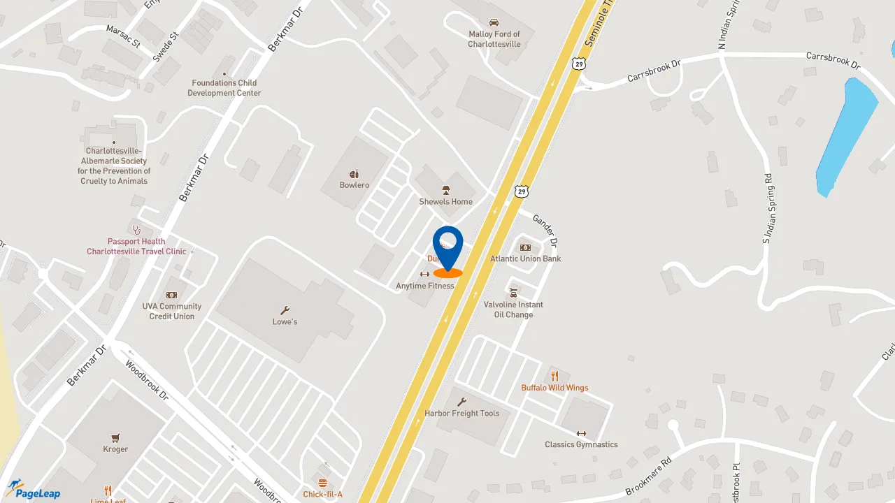 https://pageleap.com map showing location of Dunkin&#039; in Charlottesville.