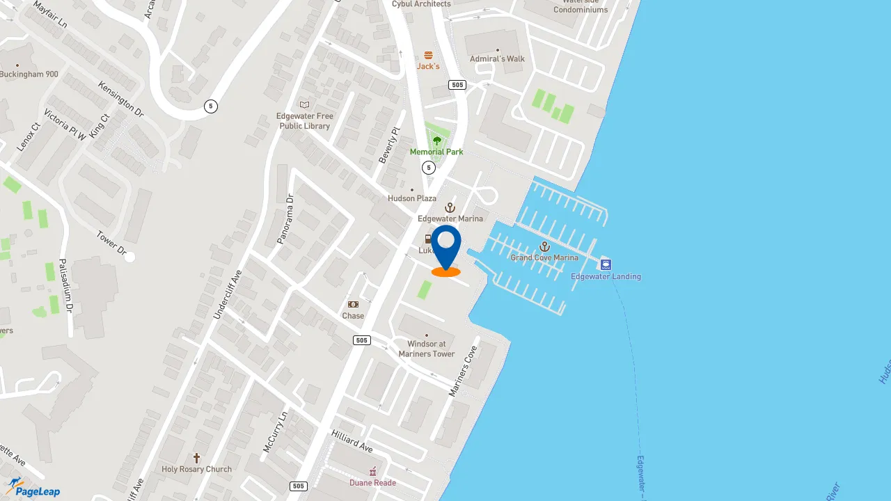https://pageleap.com map showing location of Dunkin&#039; in Edgewater.