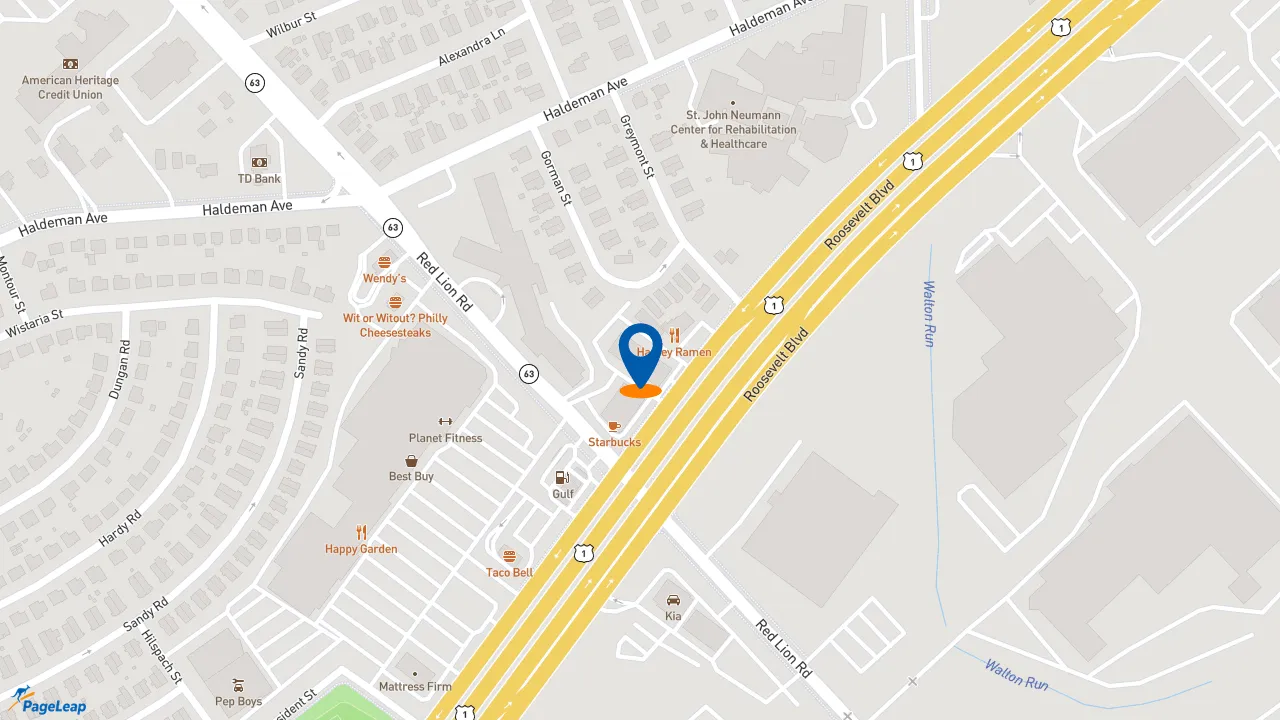https://pageleap.com map showing location of Dunkin&#039; in Philadelphia.