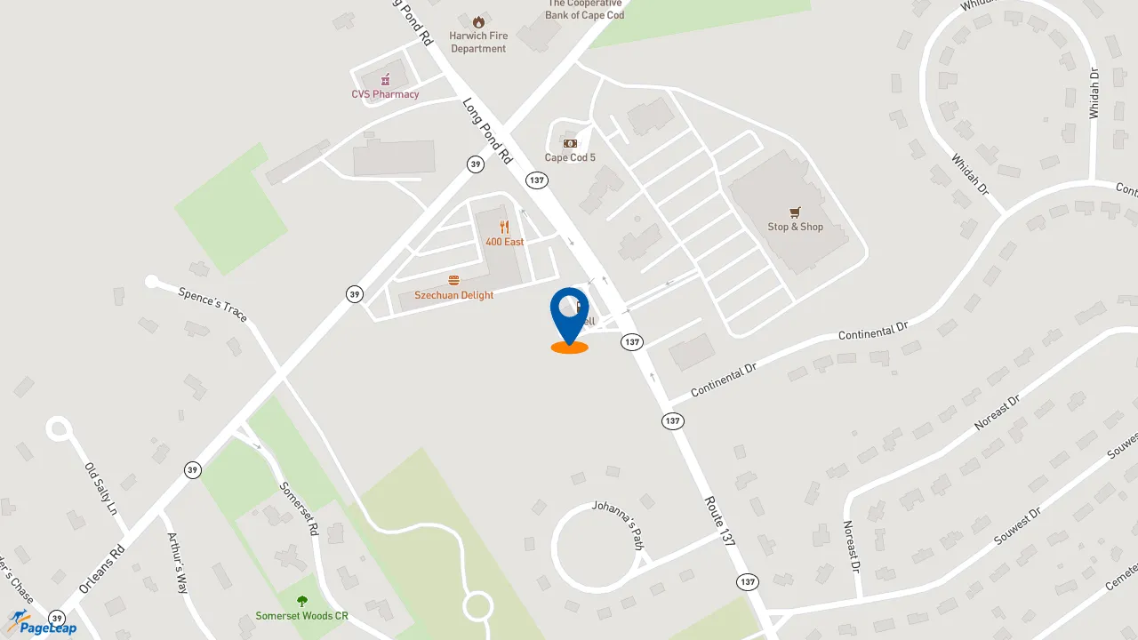 https://pageleap.com map showing location of Dunkin&#039; in Harwich.