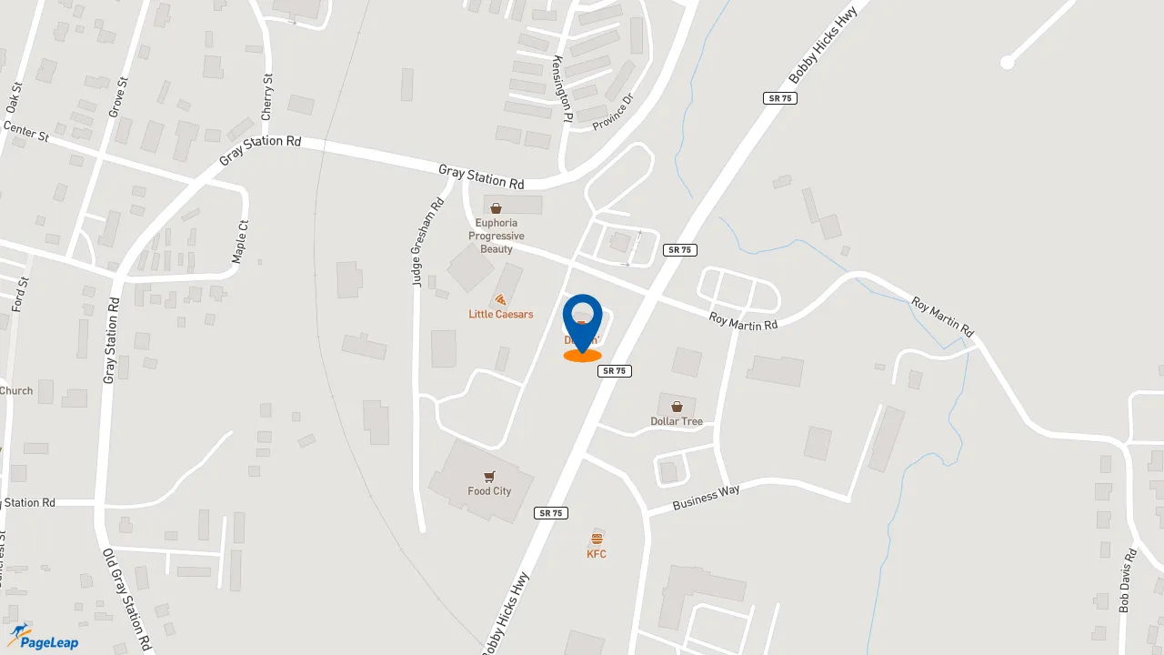 https://pageleap.com map showing location of Dunkin&#039; in Gray.
