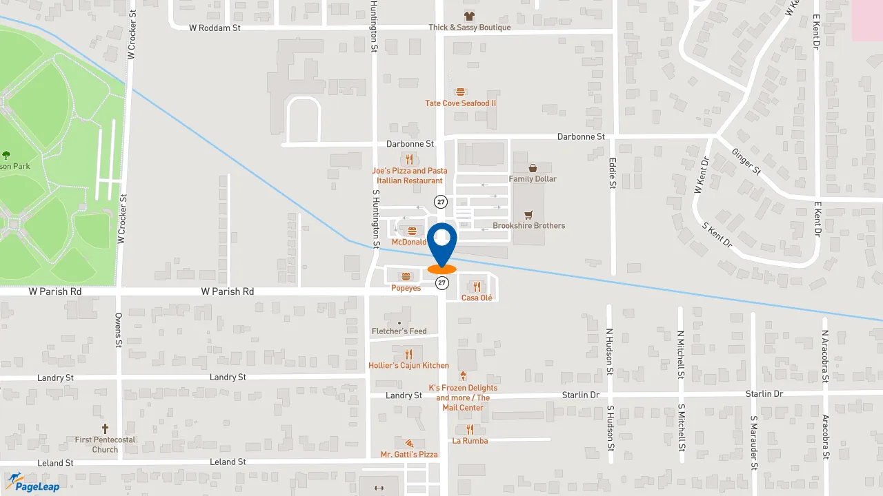 https://pageleap.com map showing location of Dunkin&#039; in Sulphur.