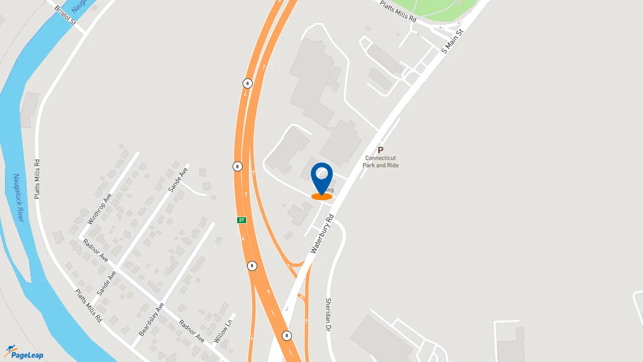 https://pageleap.com map showing location of Dunkin&#039; in Waterbury.