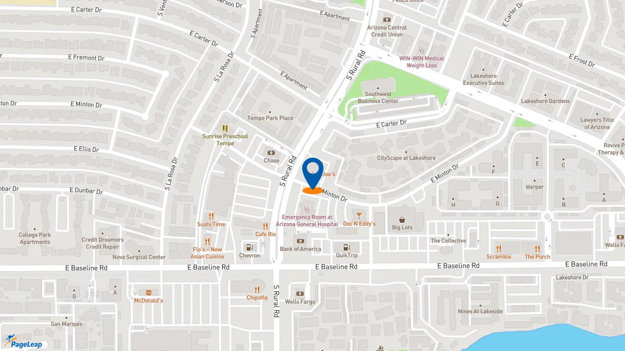 https://pageleap.com map showing location of Dunkin&#039; in Tempe.