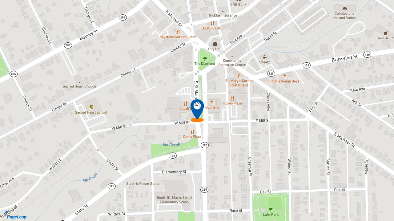 https://pageleap.com map showing location of Dunkin&#039; in Saint Marys.