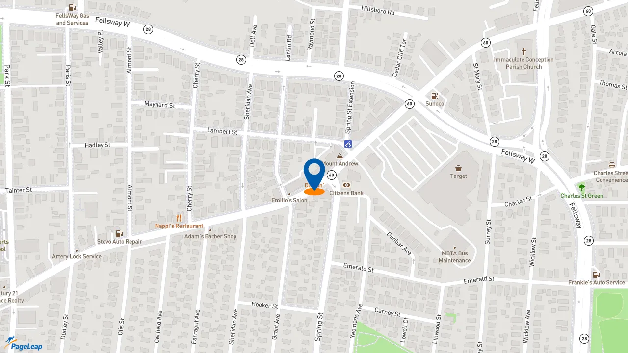 https://pageleap.com map showing location of Dunkin&#039; in Medford.
