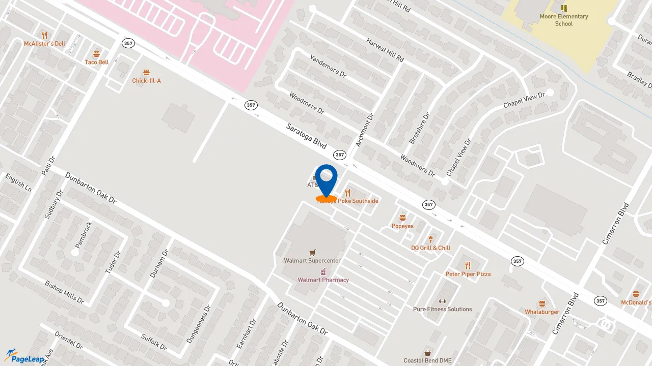 https://pageleap.com map showing location of Dunkin&#039; in Corpus Christi.