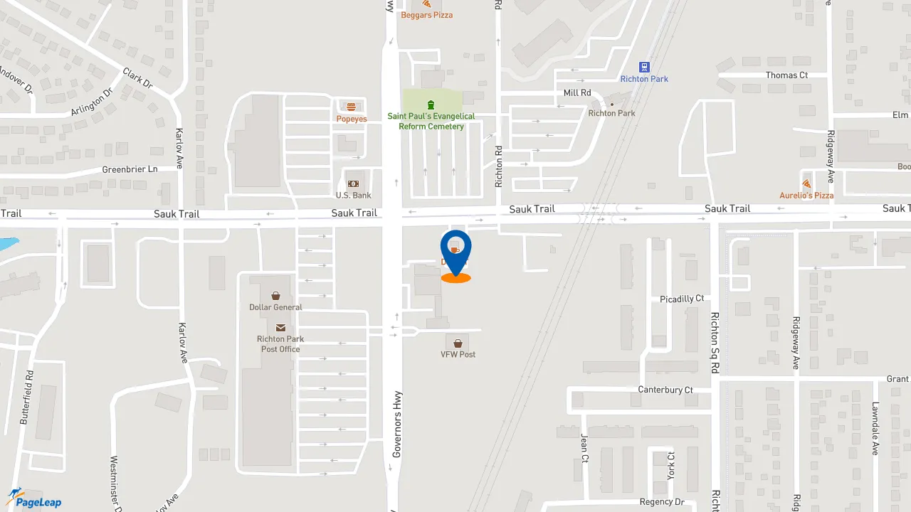 https://pageleap.com map showing location of Dunkin&#039; in Richton Park.