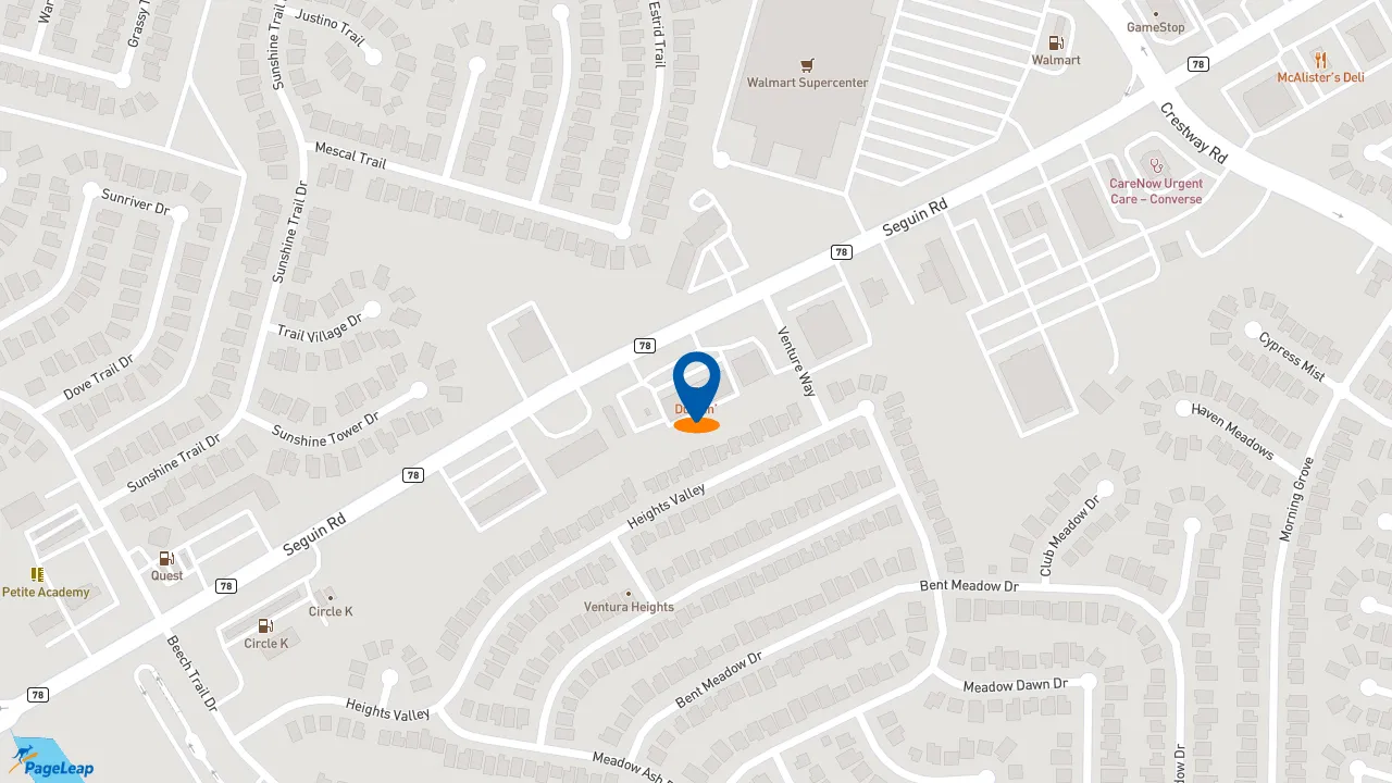 https://pageleap.com map showing location of Dunkin&#039; in Converse.