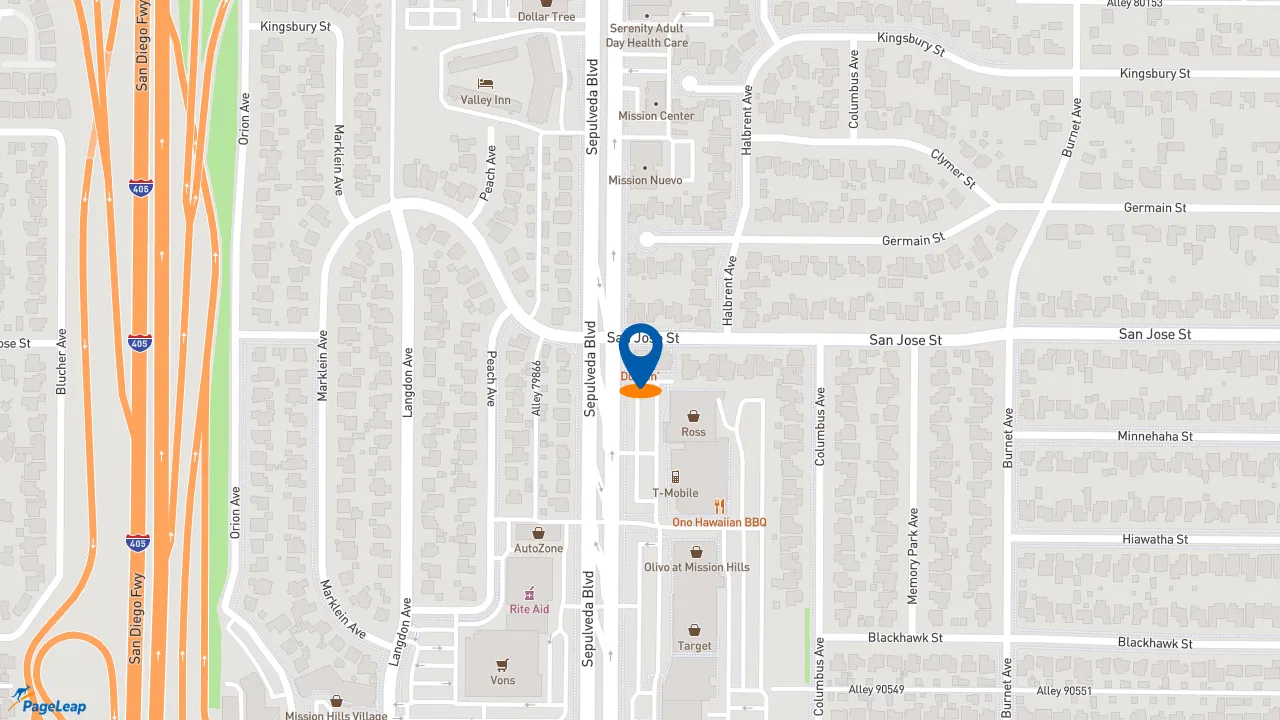 https://pageleap.com map showing location of Dunkin&#039; in Los Angeles.
