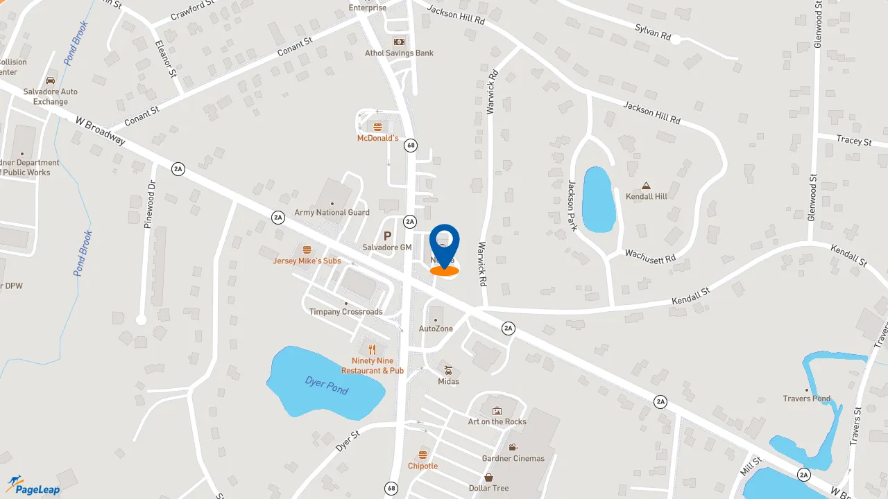 https://pageleap.com map showing location of Dunkin&#039; in Gardner.
