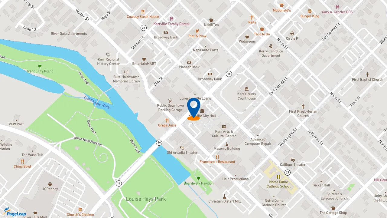 https://pageleap.com map showing location of Dunkin&#039; in Kerrville.
