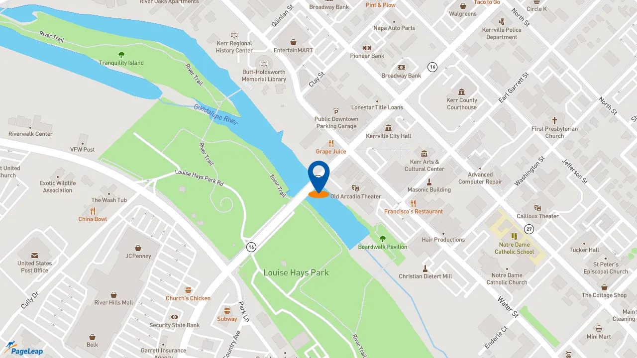 https://pageleap.com map showing location of Dunkin&#039; in Kerrville.