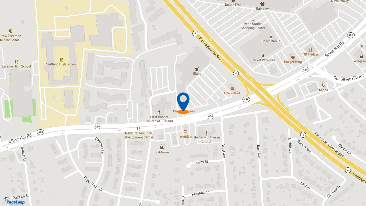 https://pageleap.com map showing location of Dunkin&#039; in District Heights.