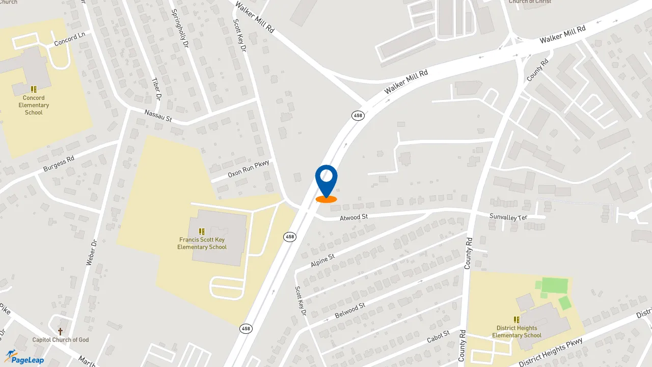 https://pageleap.com map showing location of Dunkin&#039; in District Heights.