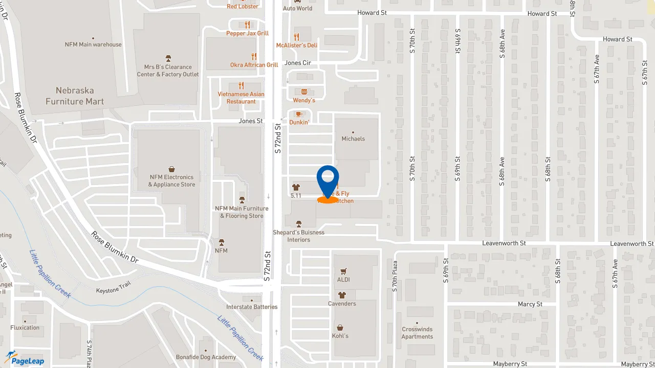 https://pageleap.com map showing location of Dunkin&#039; in Omaha.