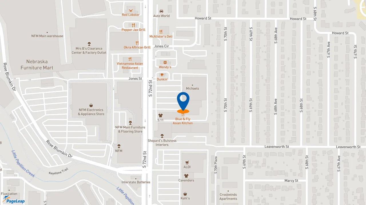 https://pageleap.com map showing location of Dunkin&#039; in Omaha.