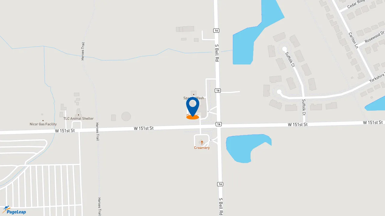 https://pageleap.com map showing location of Dunkin&#039; in Homer Glen.