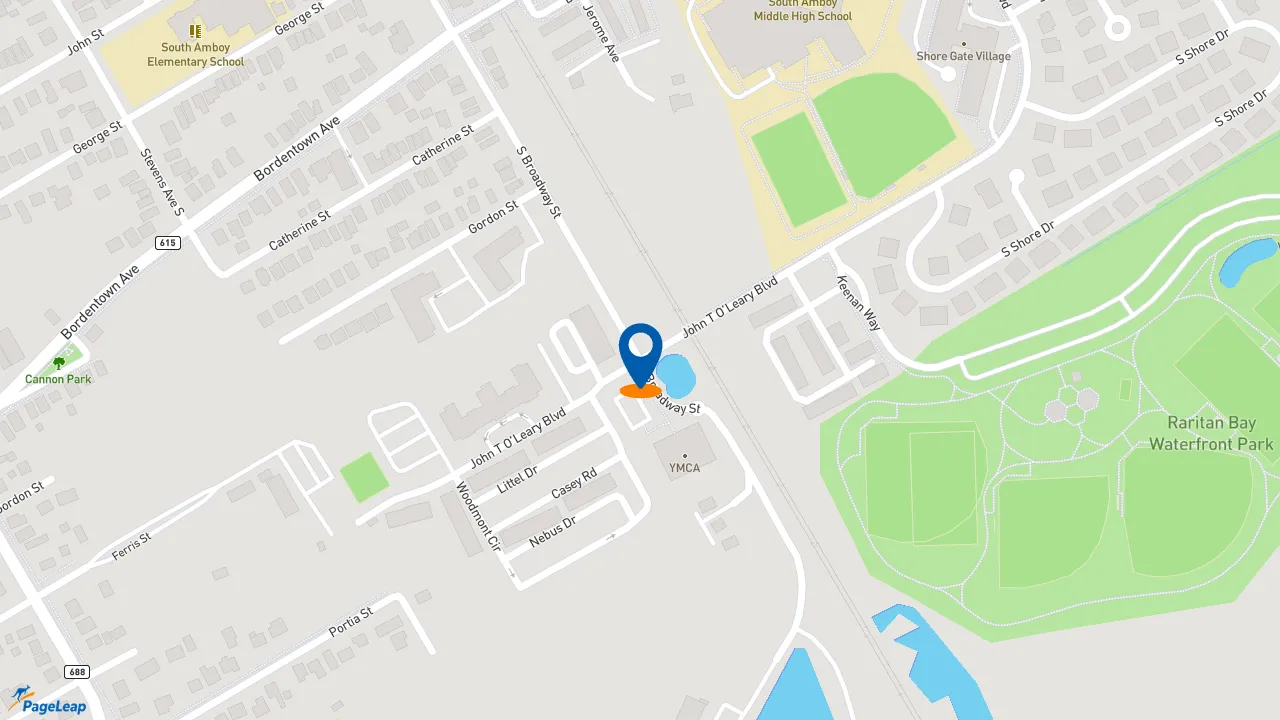 https://pageleap.com map showing location of Dunkin&#039; in South Amboy.