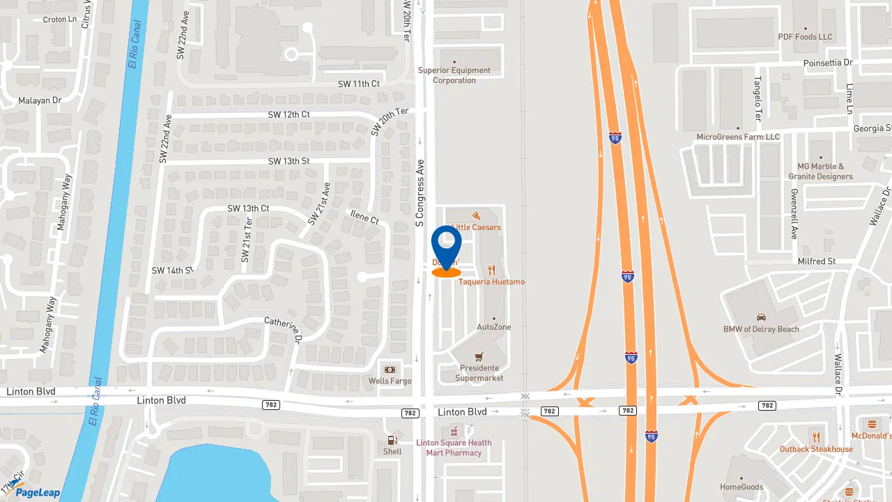 https://pageleap.com map showing location of Dunkin&#039; in Delray Beach.