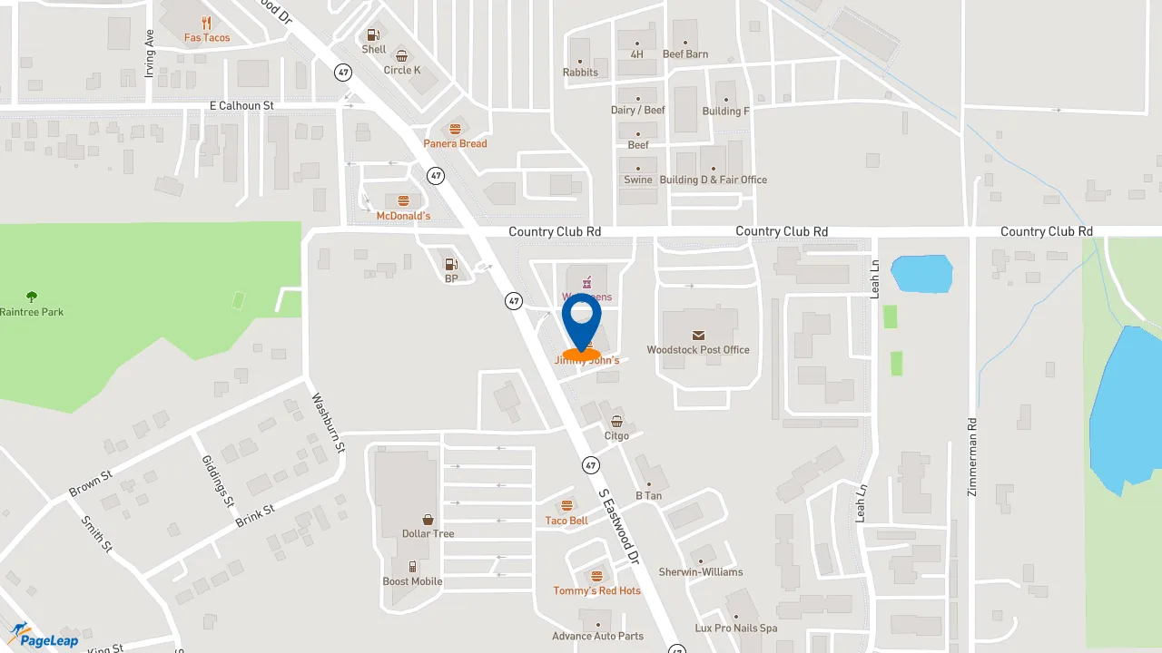https://pageleap.com map showing location of Dunkin&#039; in Woodstock.