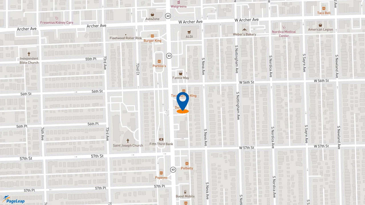 https://pageleap.com map showing location of Dunkin&#039; in Chicago.