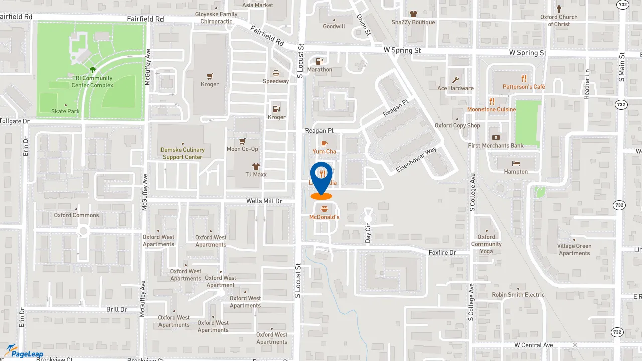 https://pageleap.com map showing location of Dunkin&#039; in Oxford.