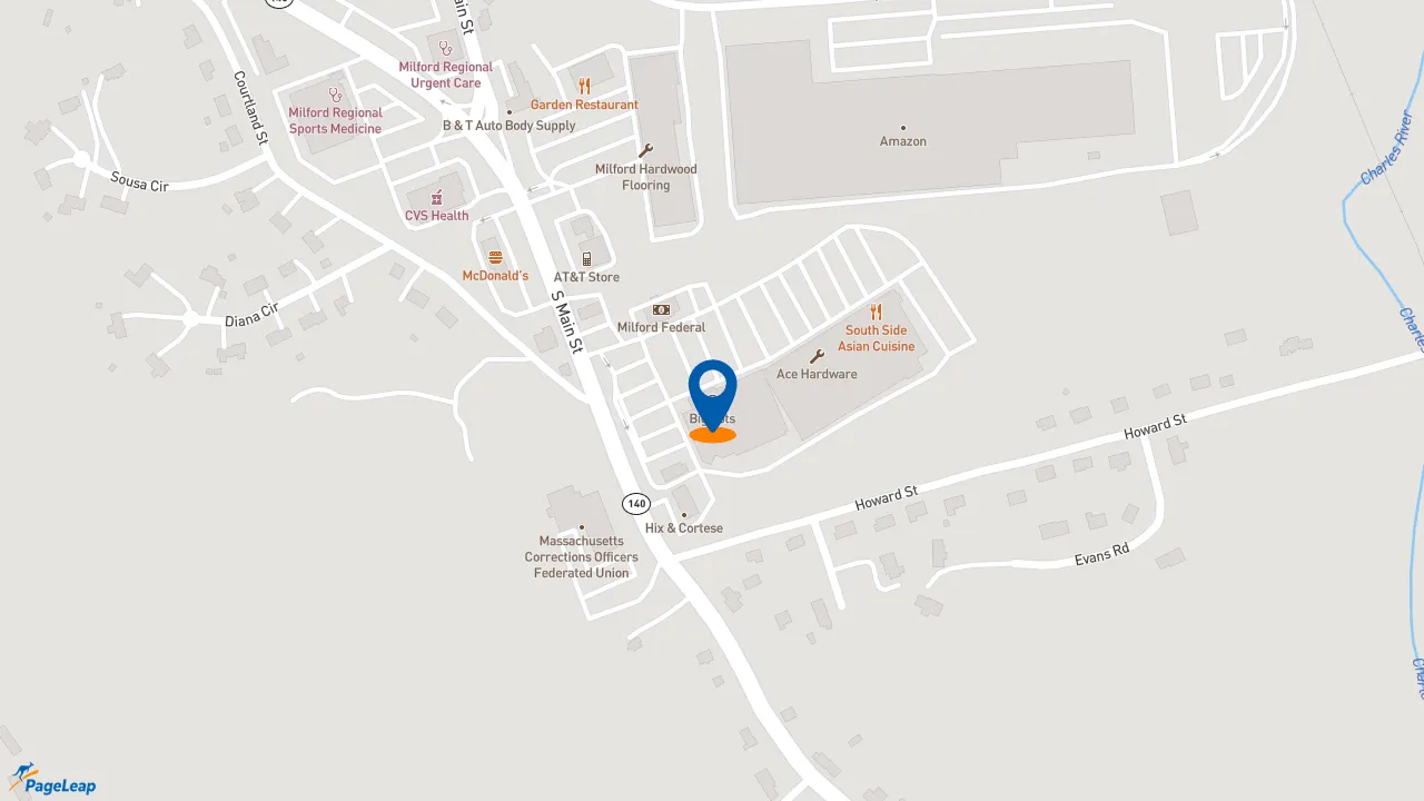 https://pageleap.com map showing location of Dunkin&#039; in Milford.