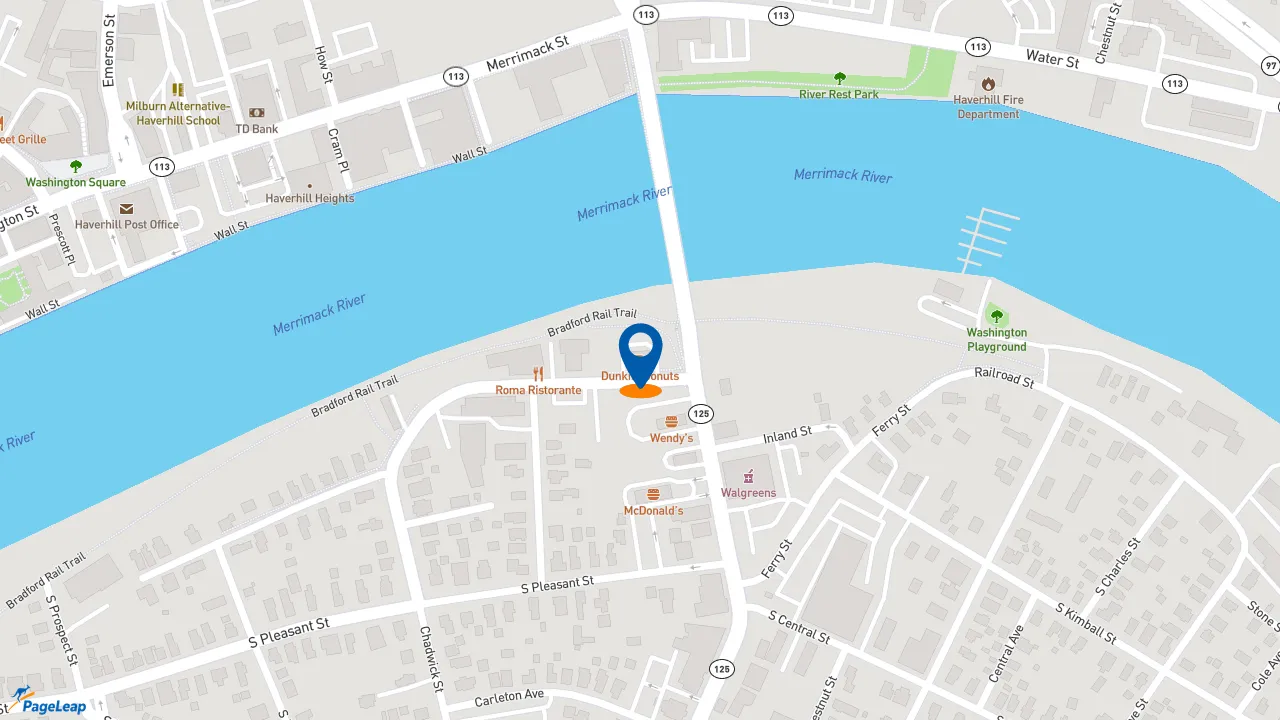 https://pageleap.com map showing location of Dunkin&#039; in Haverhill.