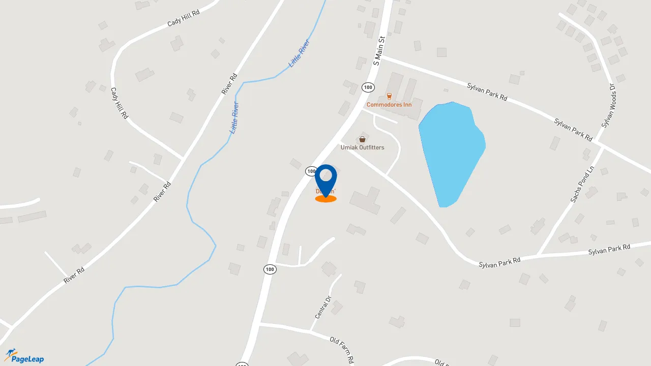 https://pageleap.com map showing location of Dunkin&#039; in Stowe.