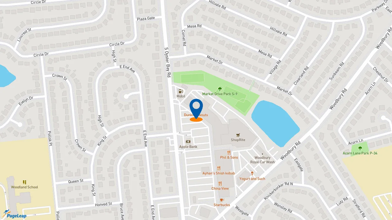 https://pageleap.com map showing location of Dunkin&#039; in Plainview.