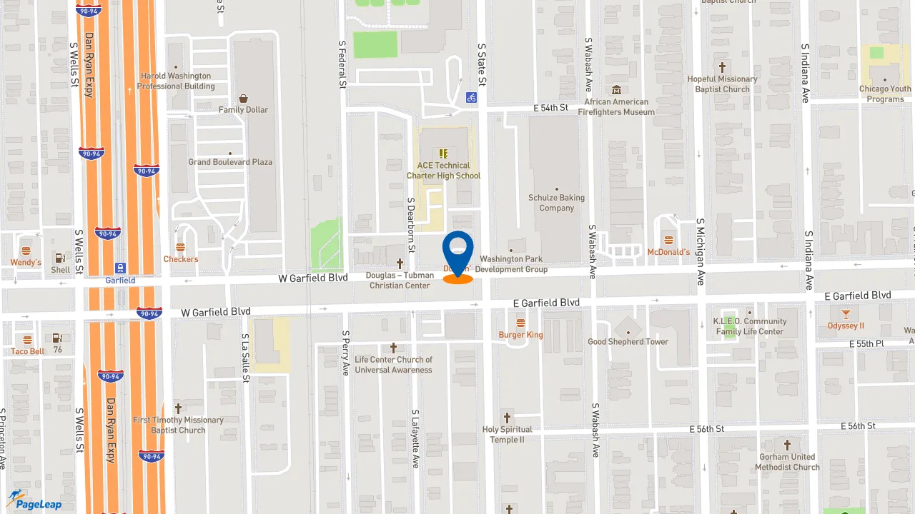 https://pageleap.com map showing location of Dunkin&#039; in Chicago.