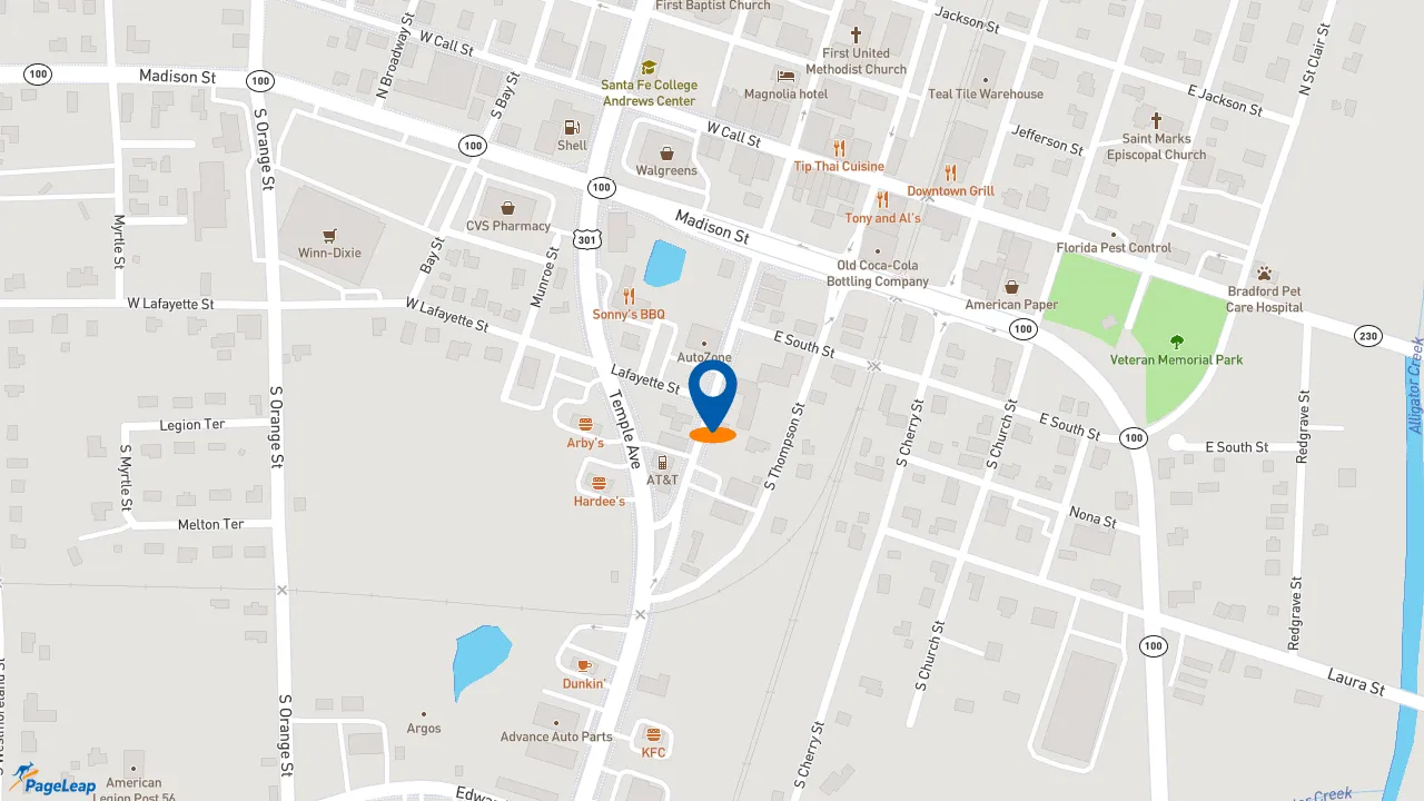 https://pageleap.com map showing location of Dunkin&#039; in Starke.