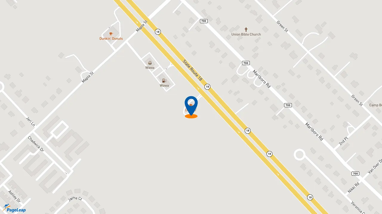 https://pageleap.com map showing location of Dunkin&#039; in Old Bridge.