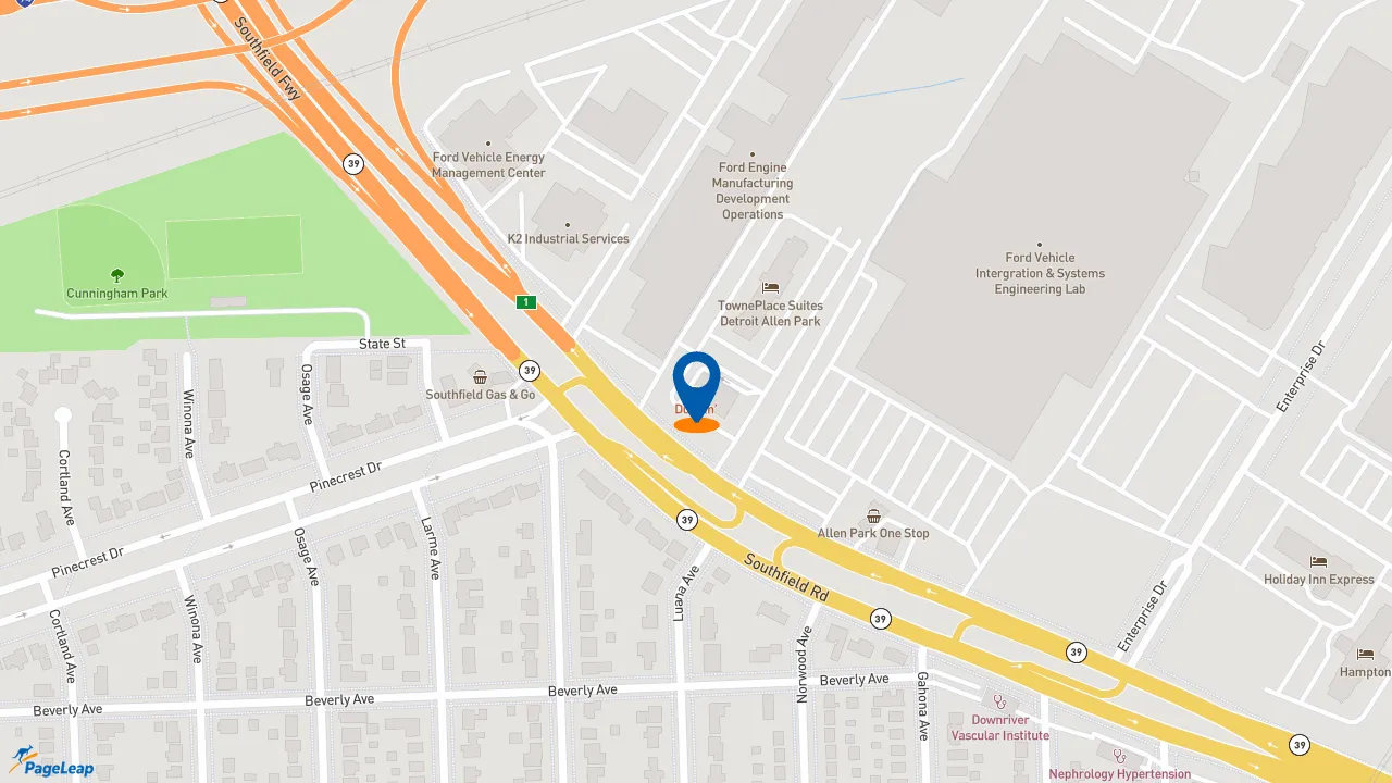 https://pageleap.com map showing location of Dunkin&#039; in Allen Park.