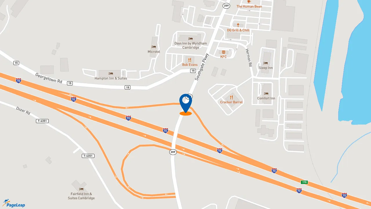 https://pageleap.com map showing location of Dunkin&#039; in Cambridge.