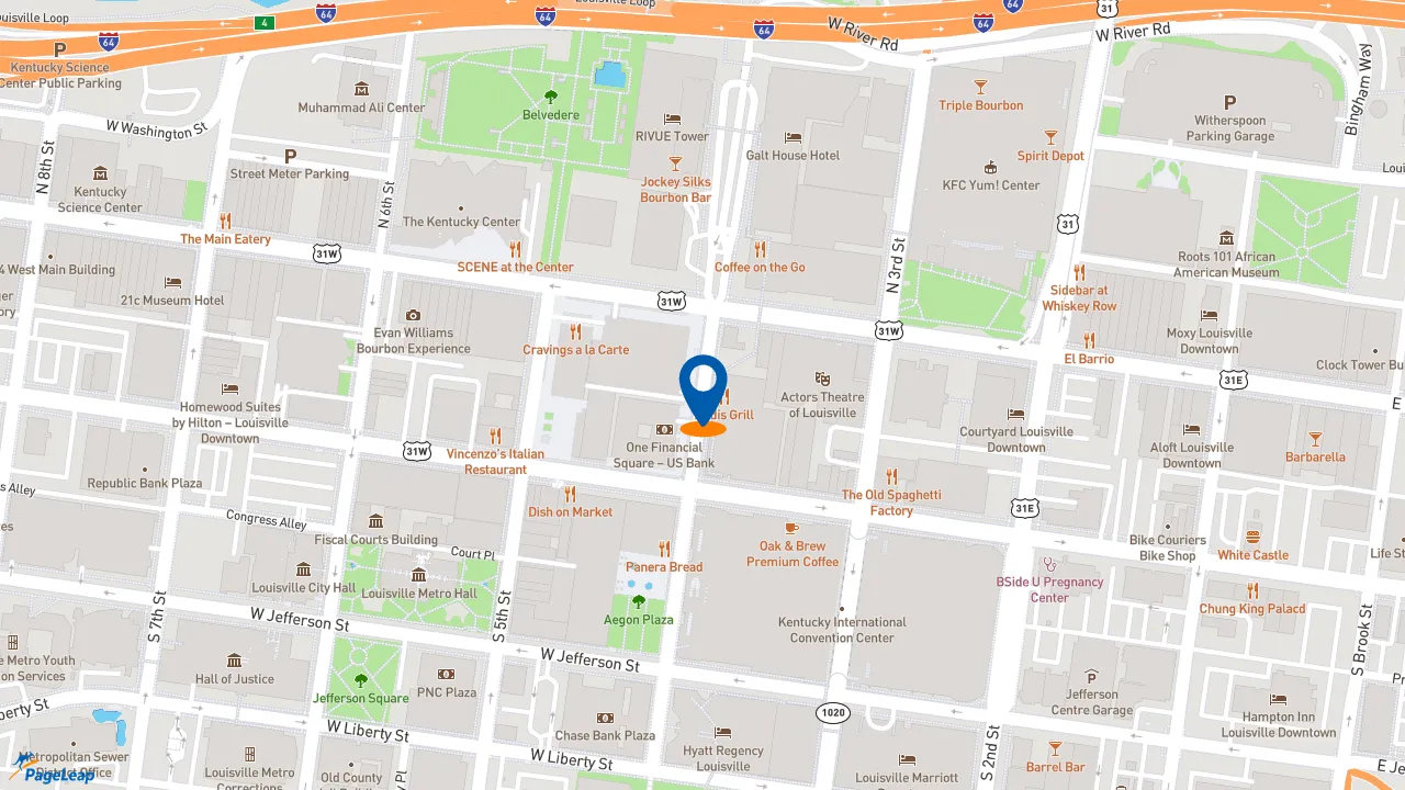 https://pageleap.com map showing location of Dunkin&#039; in Louisville.