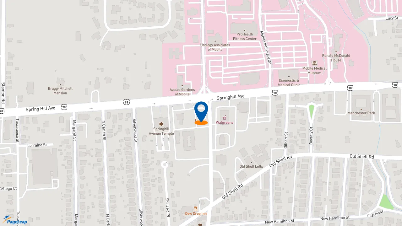 https://pageleap.com map showing location of Dunkin&#039; in Mobile.