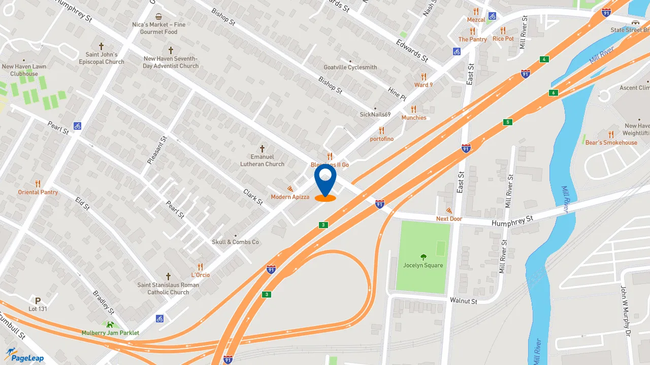 https://pageleap.com map showing location of Dunkin&#039; in New Haven.