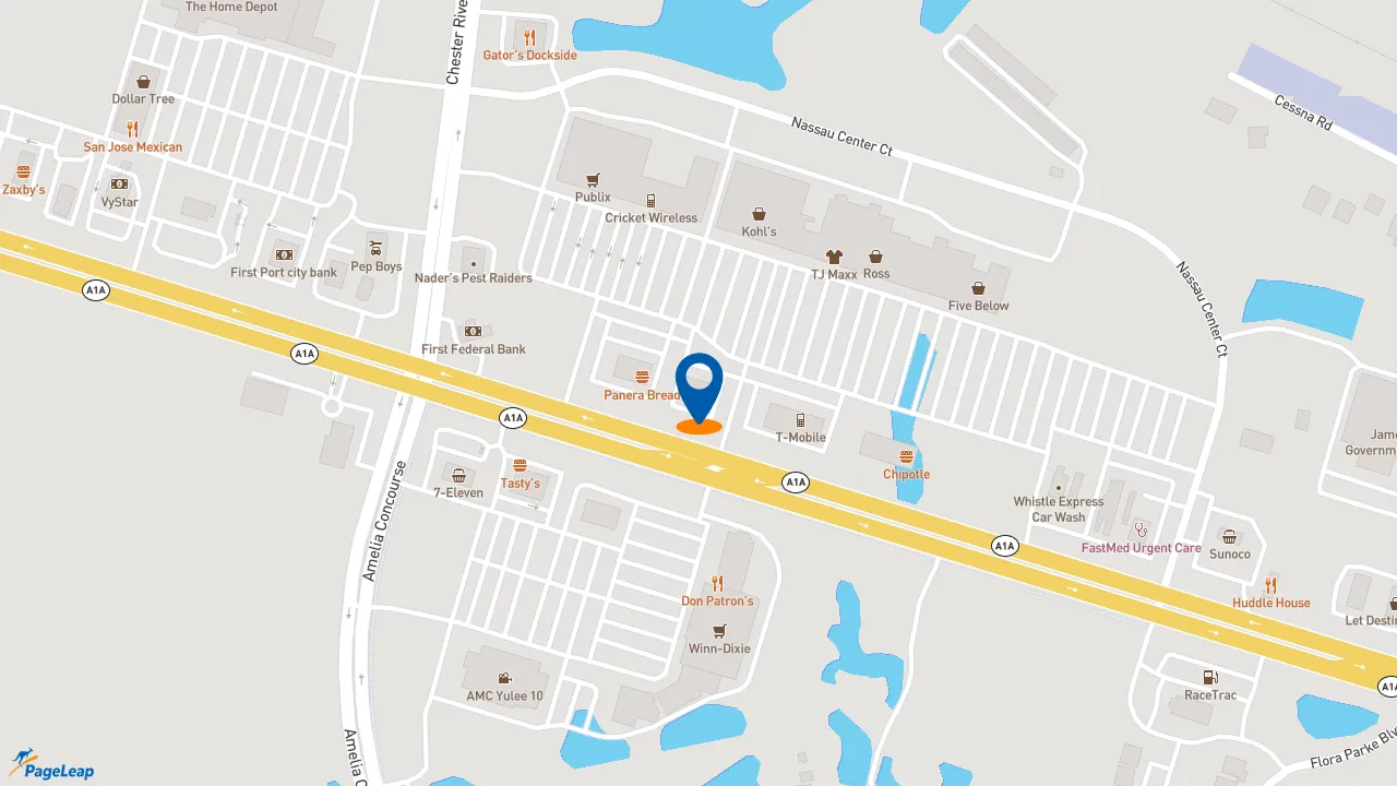 PageLeap.com map showing location of Dunkin' in Yulee.