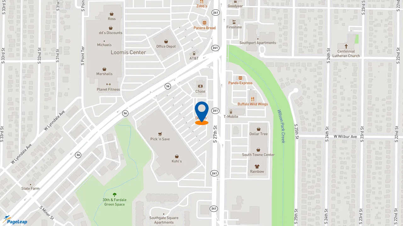 https://pageleap.com map showing location of Dunkin&#039; in Milwaukee.