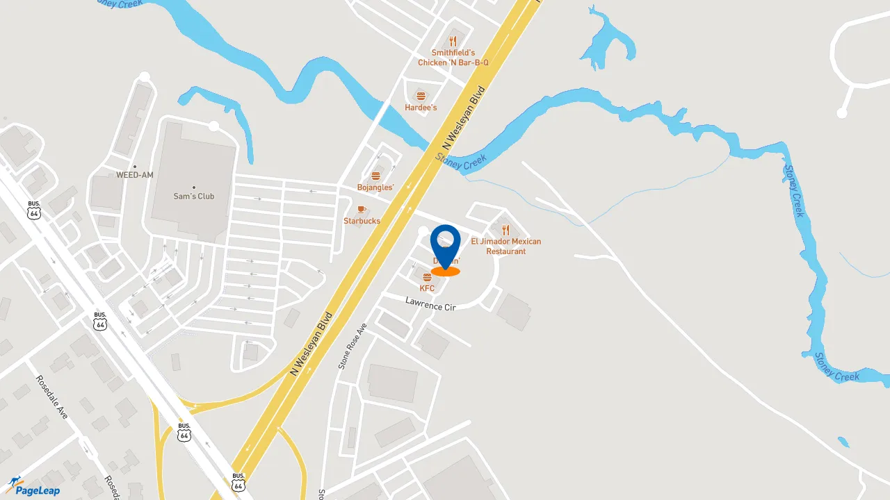 https://pageleap.com map showing location of Dunkin&#039; in Rocky Mount.