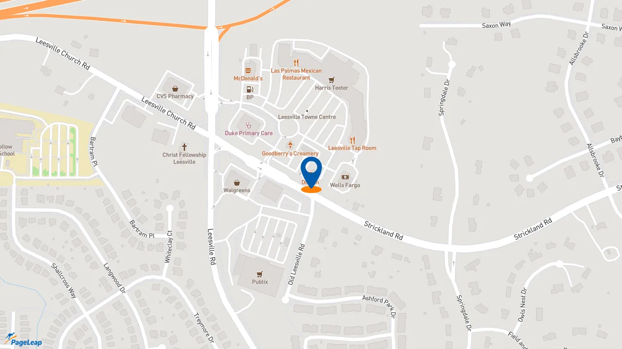 https://pageleap.com map showing location of Dunkin&#039; in Raleigh.
