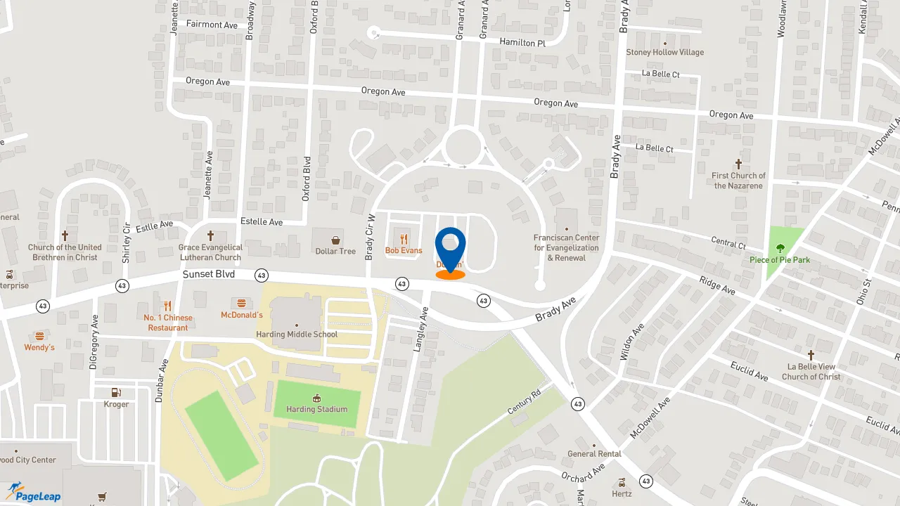 https://pageleap.com map showing location of Dunkin&#039; in Steubenville.
