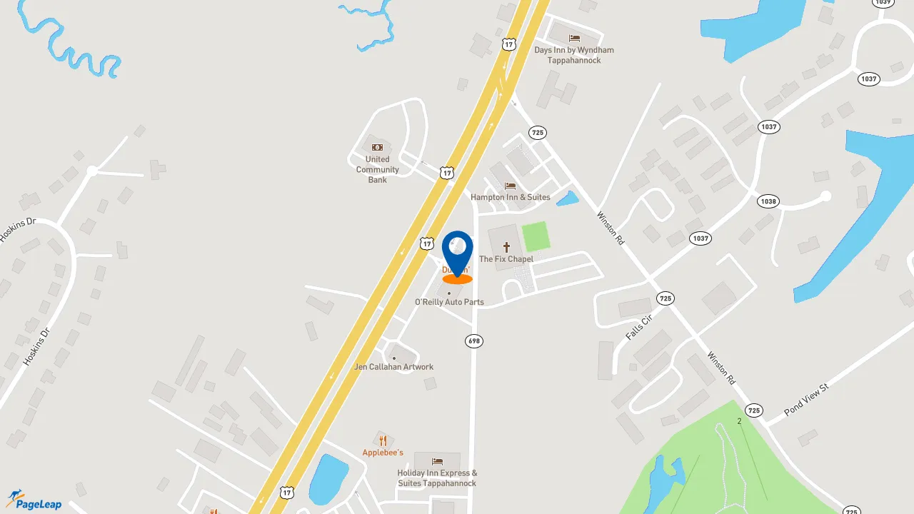 https://pageleap.com map showing location of Dunkin&#039; in Tappahannock.