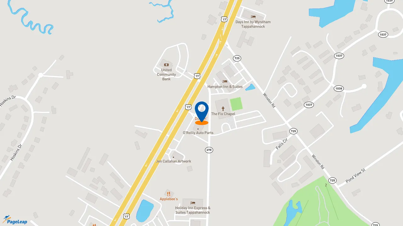 https://pageleap.com map showing location of Dunkin&#039; in Tappahannock.