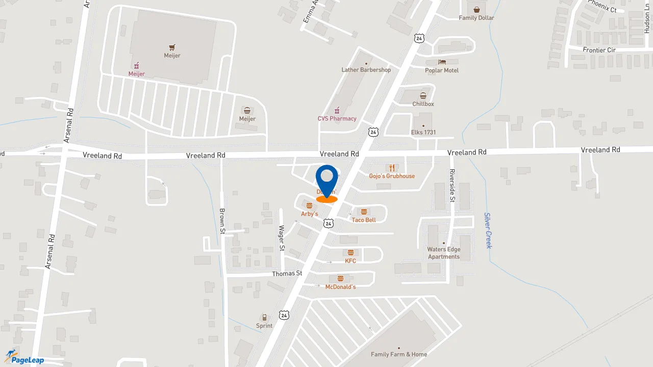 https://pageleap.com map showing location of Dunkin&#039; in Flat Rock.